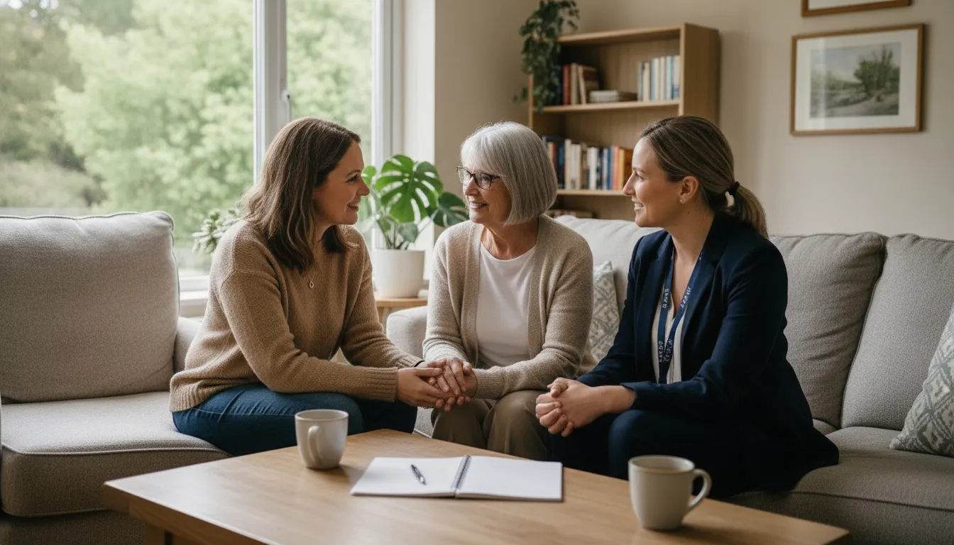 Family comparing memory care options with a senior living advisor